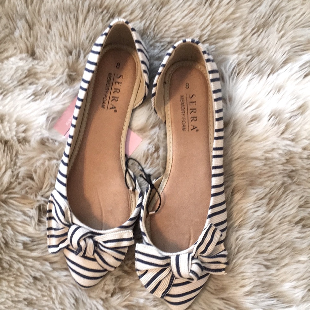 Serra memory foam flats.  Off white with blue stripes.  Great for spring!!